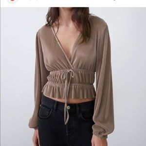 Zara black bow waist top